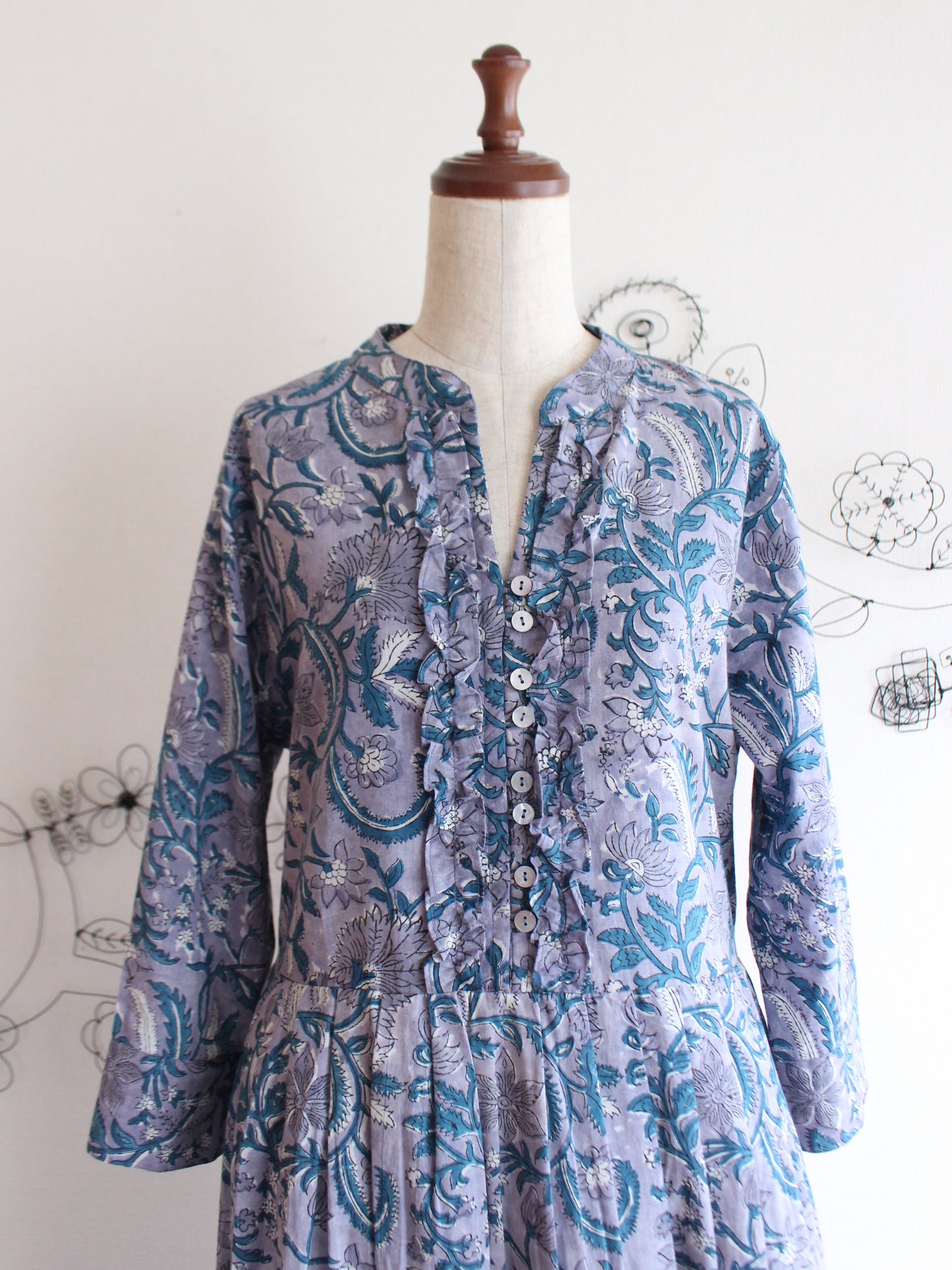 【ダークブルー】大人上品フリルワンピース