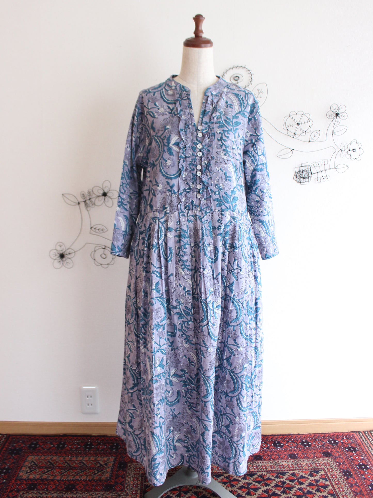 【ダークブルー】大人上品フリルワンピース