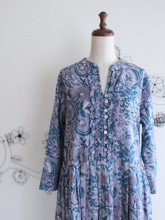 【ダークブルー】大人上品フリルワンピース