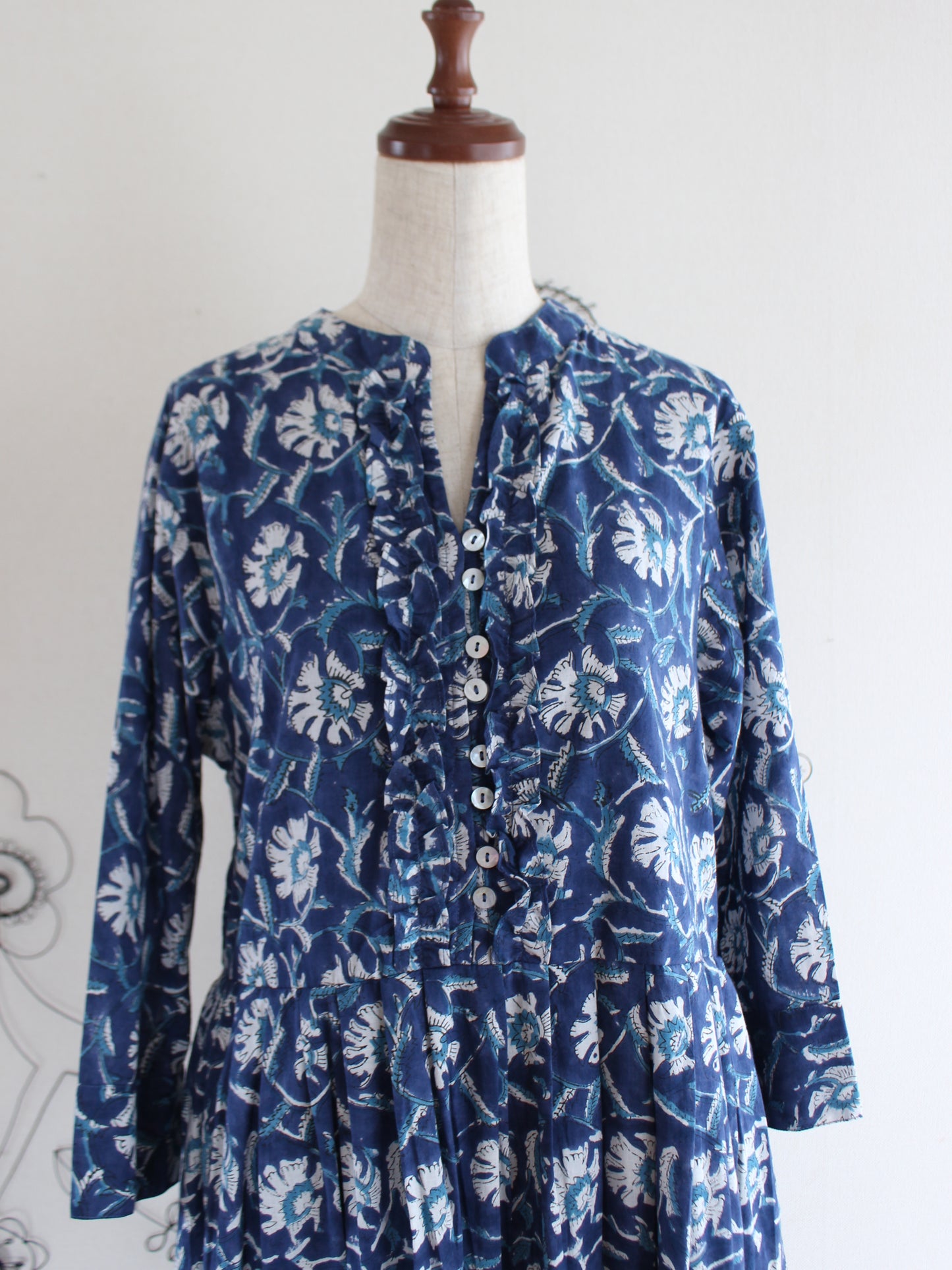 【大人ブルー】大人の上品フリルワンピース