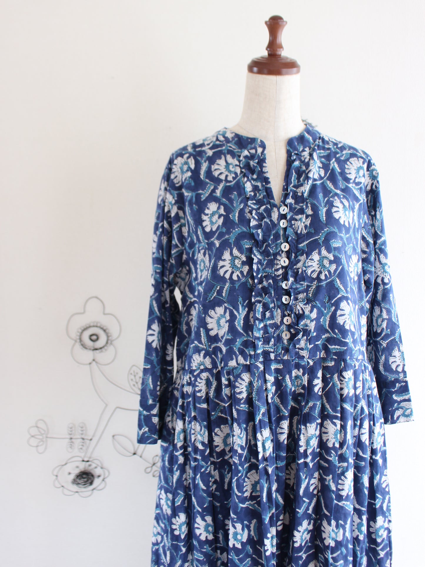 【大人ブルー】大人の上品フリルワンピース