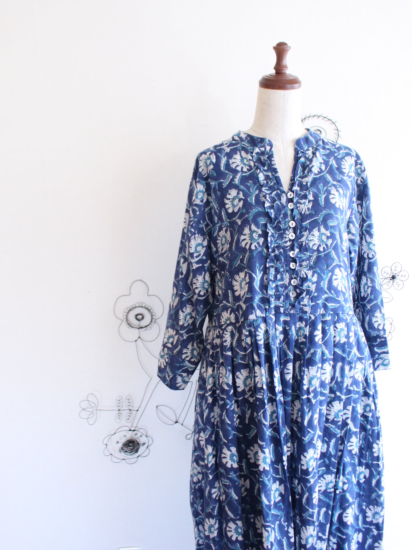 【大人ブルー】大人の上品フリルワンピース