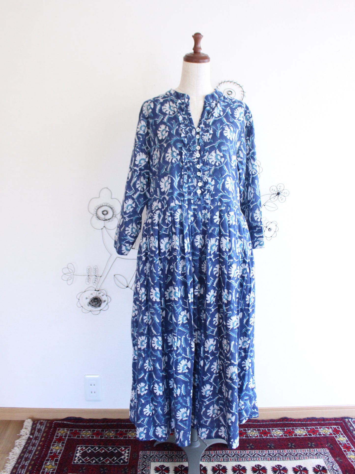 【大人ブルー】大人の上品フリルワンピース